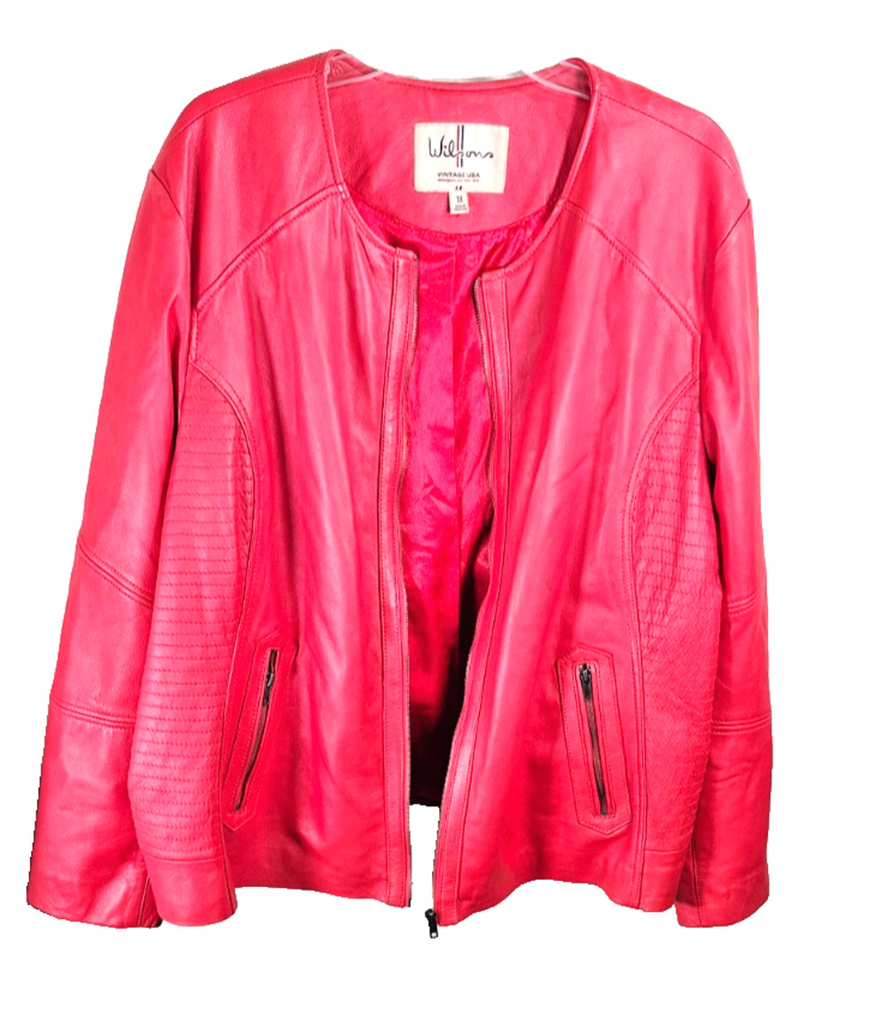 VTG Wilsons Leather Jacket Red Women's Size 3X Zip Front Zip Pocket & Sleeves